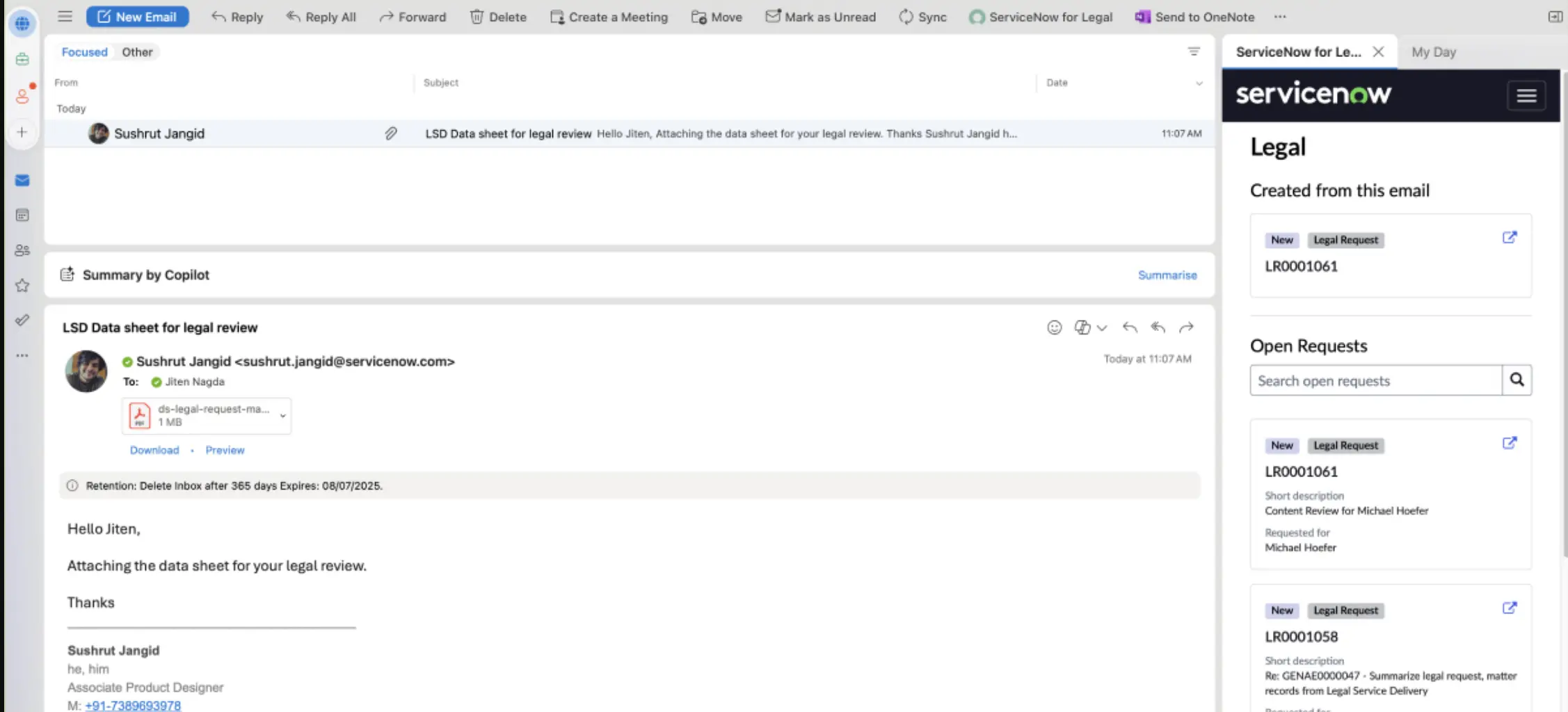 Outlook Add-in for ServiceNow